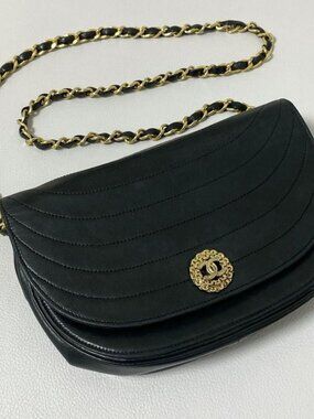 Chanel Half Moon Chain Shoulder Bag Lambskin CC Logo
